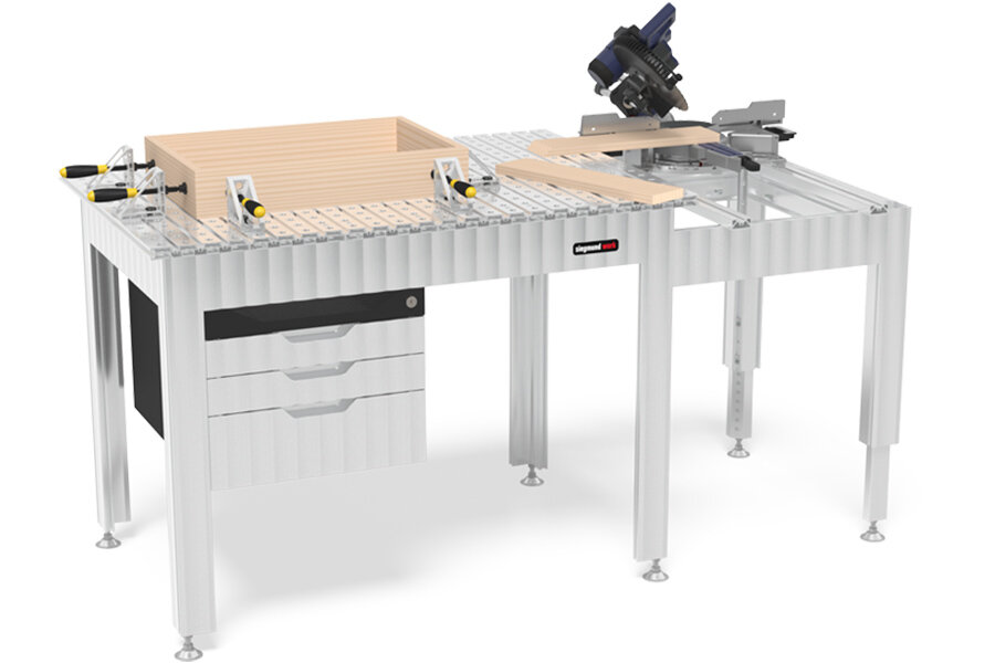 Anwendungsbeispiel des Maschinentischs an einer Werkbank