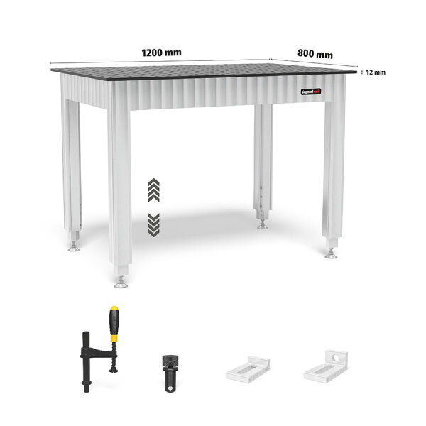 Siegmund Workbench height adjustable with steel plate 1200x800 incl. accessories